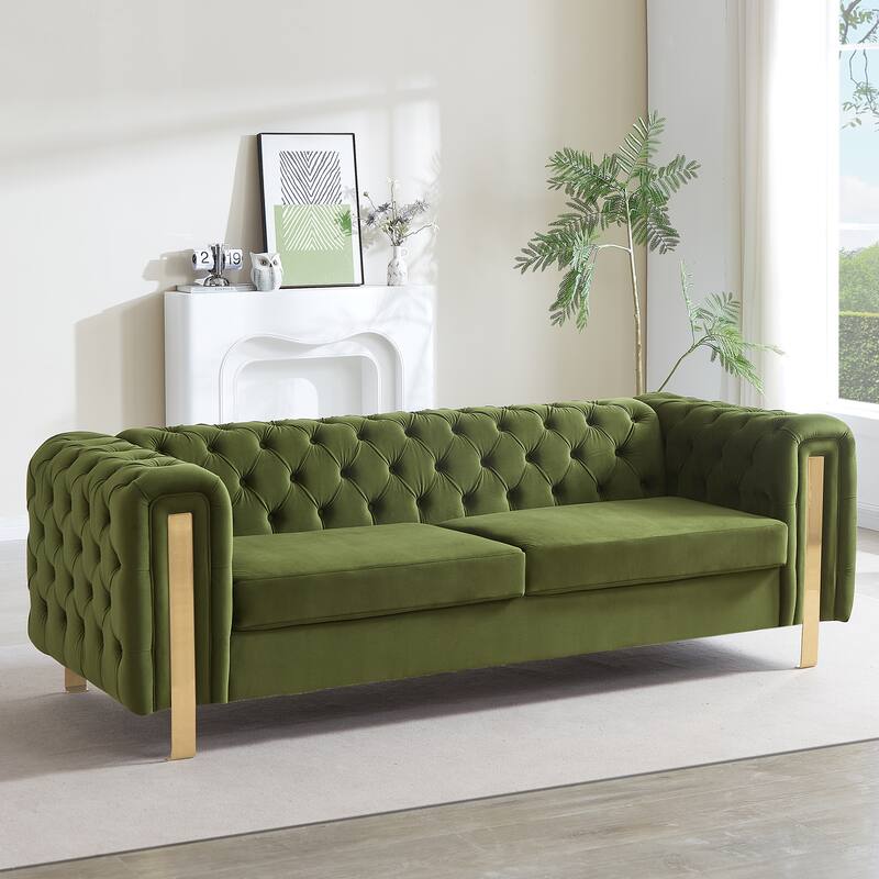 Velvet Loveseat Sofa for Small Spaces, Modern Love Seats w/ Golden Legs 83.7 Inches Upholstered Sofa Couch for Living Room