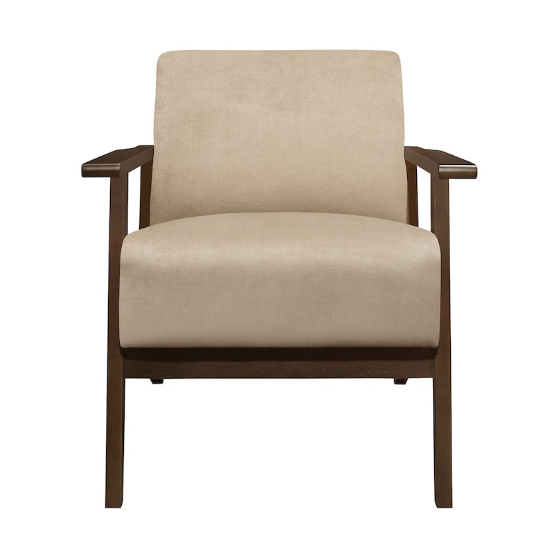 Rica 32 Inch Accent Armchair, Soft Beige Velvet, Walnut Brown Solid Wood
