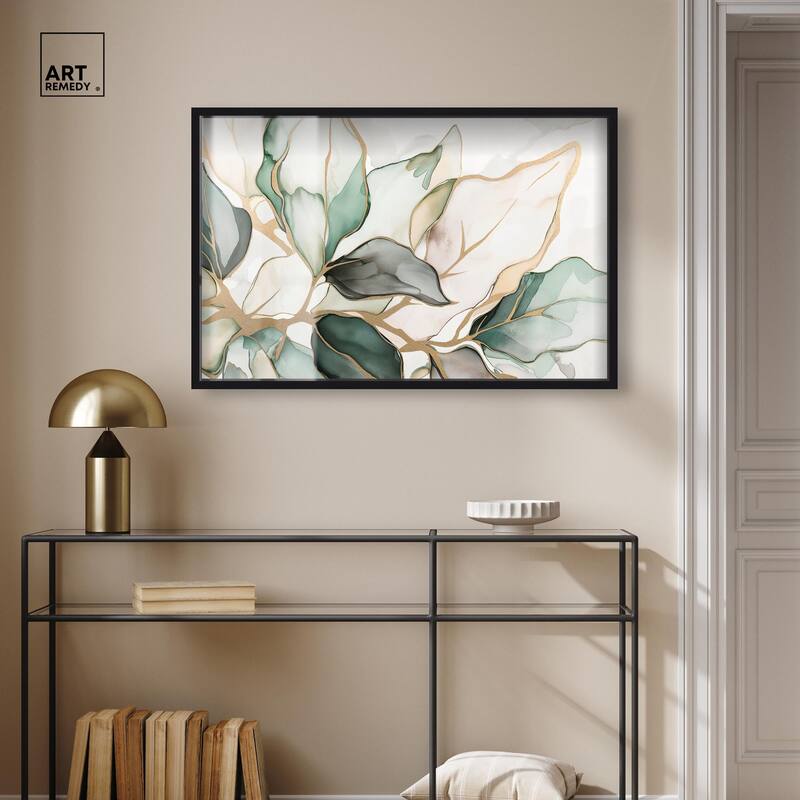 Golden Veined Leaves II Shadowbox by Art Remedy