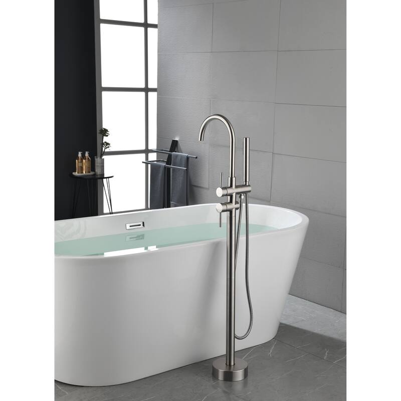 Floor Mounted Tub Faucet High Flow Freestanding Tub Filler Faucet with Handheld Shower Head and Swivel Spout