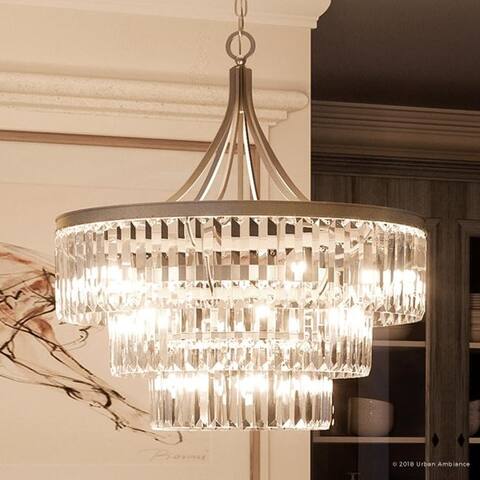 Luxury Crystal Ceiling Fixture, 29.25"H x 28"W, with Art Deco Style, Antique Silver Finish by Urban Ambiance