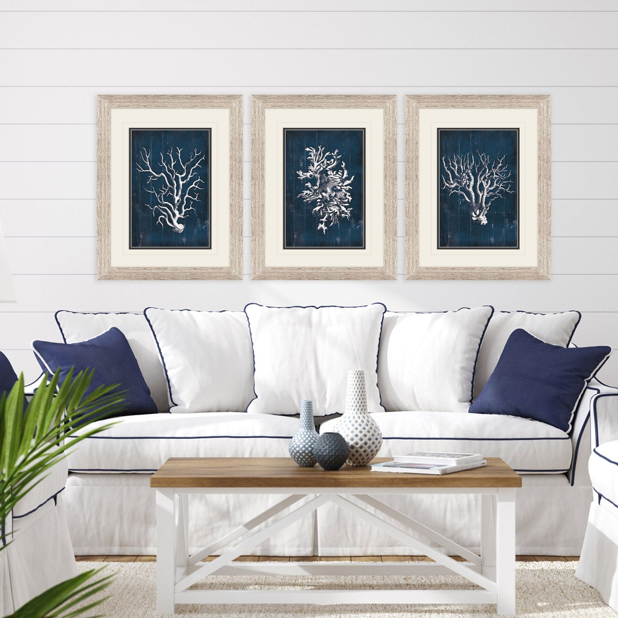 Propac Wood Coral Blue S/3 Framed Art Under Glass
