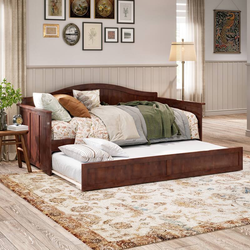 Nantucket Twin Wood Daybed with Twin Size Trundle - Walnut