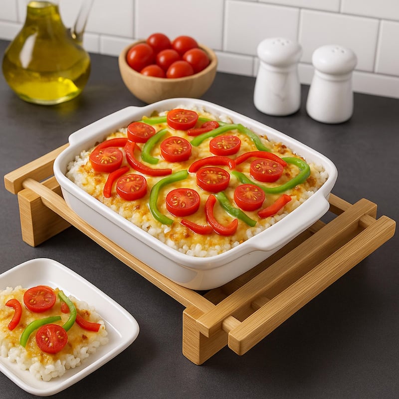 Creative Home Grand Buffet Stoneware Square Baking Dish with Bamboo Cradle