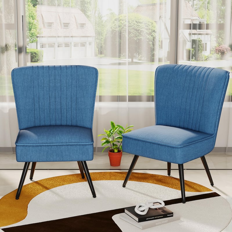 Armless Accent Chair Set of 2 , Living Room Chairs modern accent chairs for bedroom - Blue