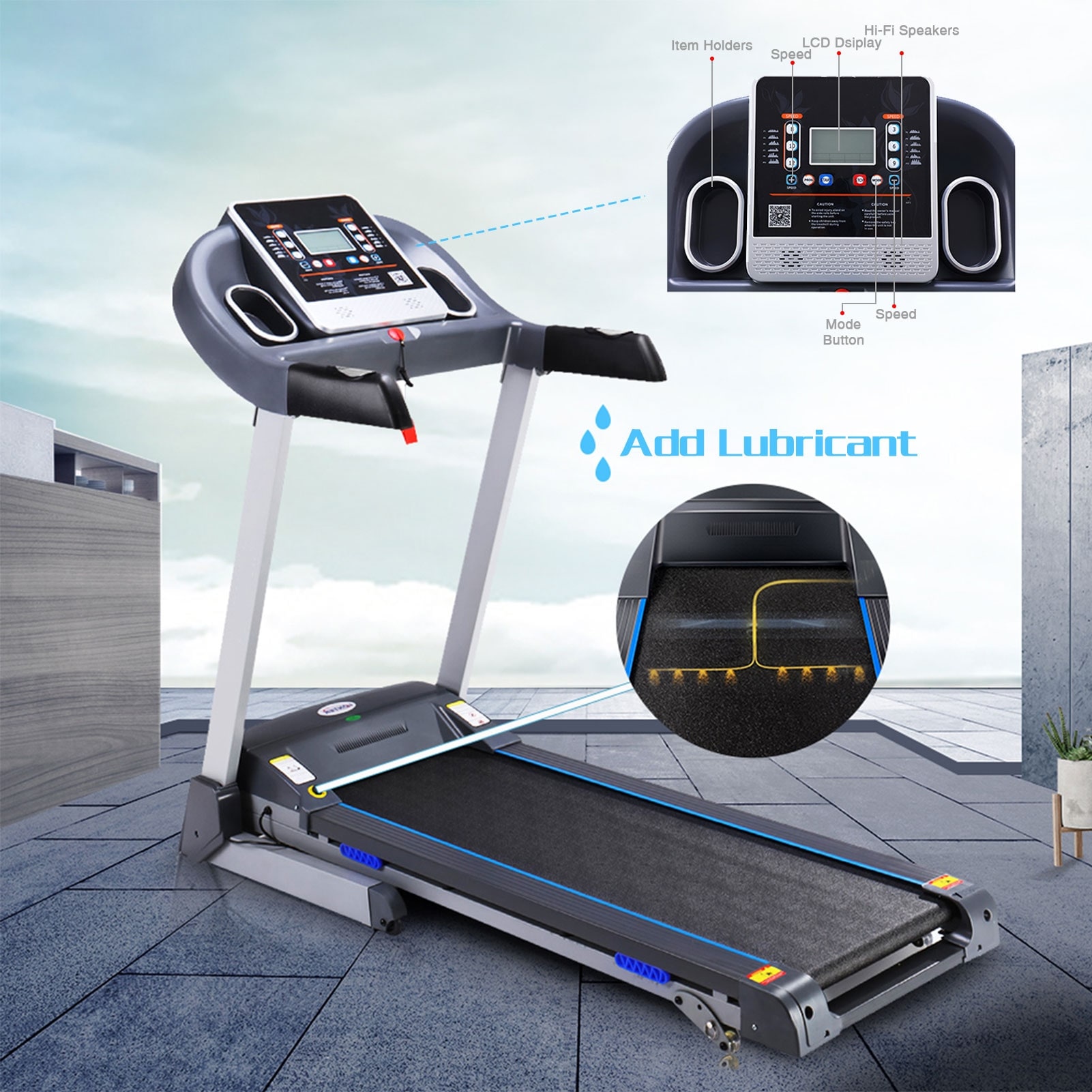 Folding Treadmill with Incline Calories Monitor Bed Bath