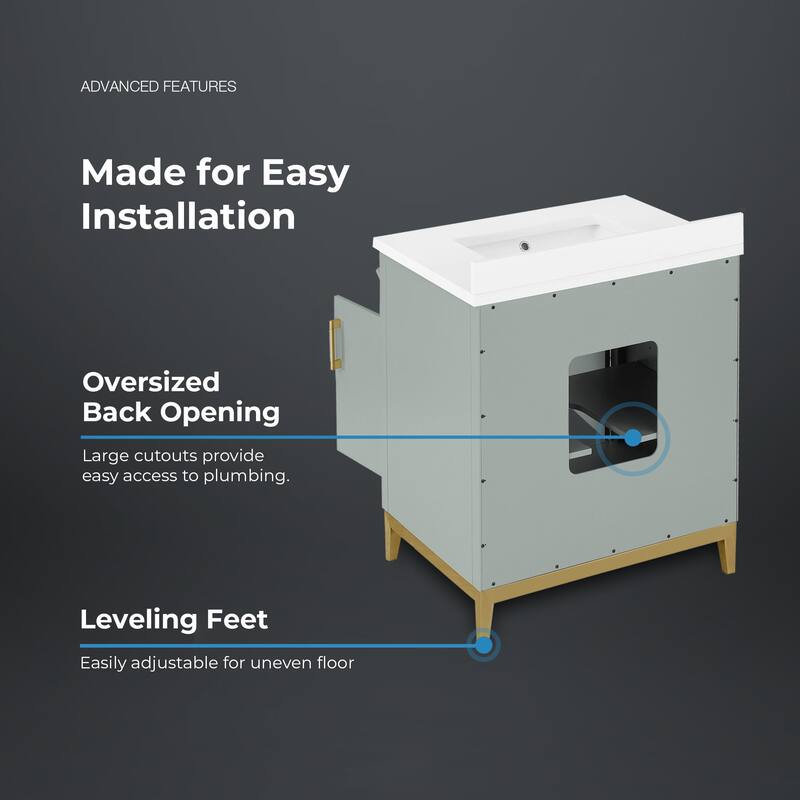 Diya Undermount Single Sink Bathroom Vanity with White Engineered Marble Top