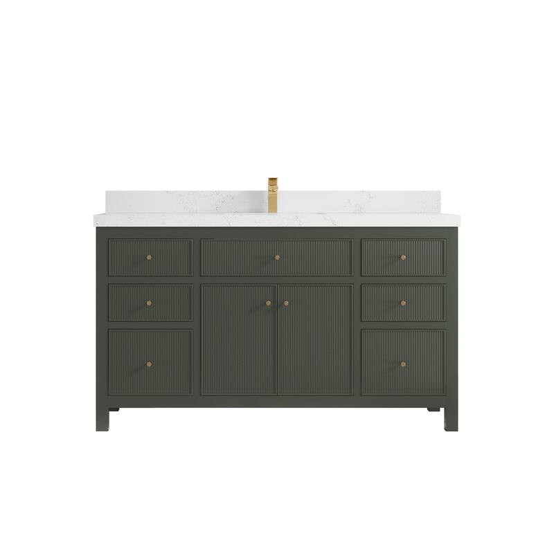 Willow Collections 60 in W x 22 in D Sonoma Free Standing Reeded Single Sink Bathroom Vanity with Countertop - 2" Empira White - Pewter Green