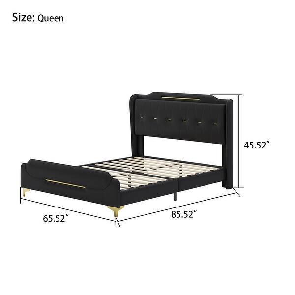 dimension image slide 2 of 6, Modern PU Leather Upholstered Platform Bed - No Box Spring Needed