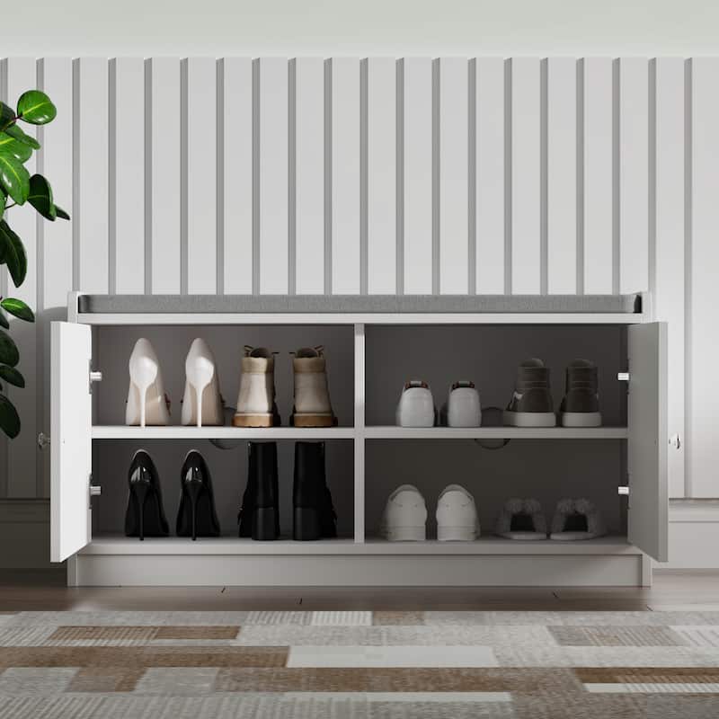 Shoe Storage Bench Storage Entryway Bench Door Cabinet Cushioned