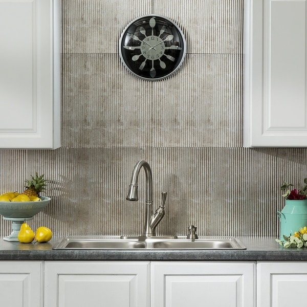 Fasade Rib Decorative Vinyl 18in x 24in Backsplash Panel in Vintage