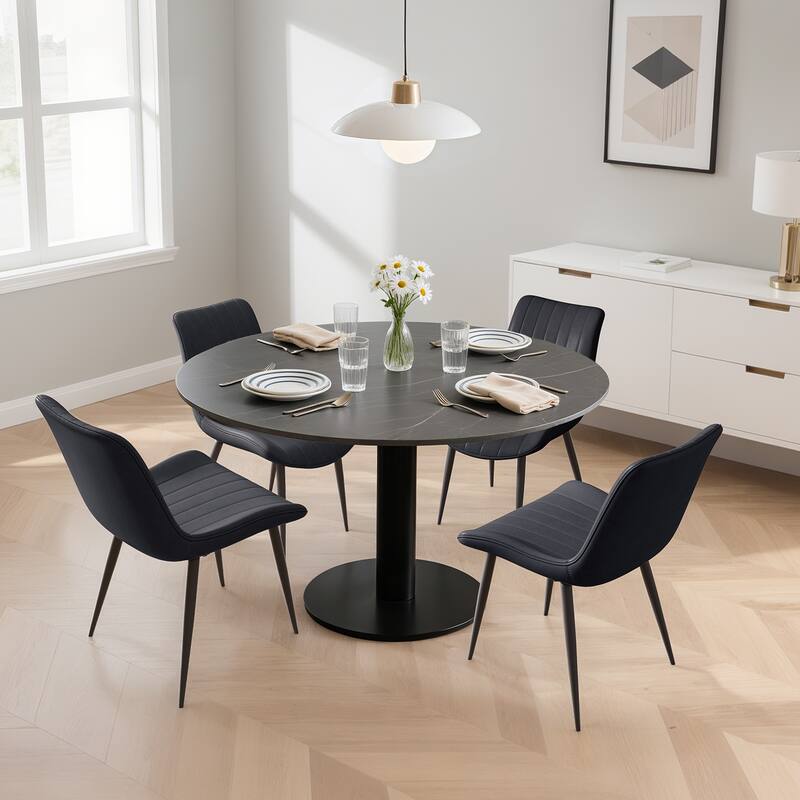 PU Leather Dining Chair with Metal Legs, Wave Pattern Upholstered Armless Chair Set of 6 for Kitchen, Living