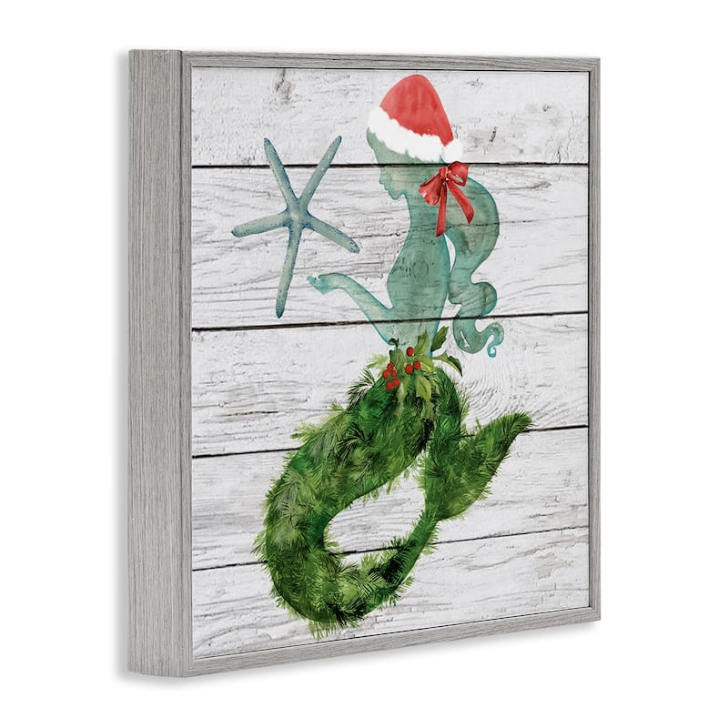 Stupell Christmas Mermaid Winter Holly Floral Pine Framed Wall Art, 12 x 12
