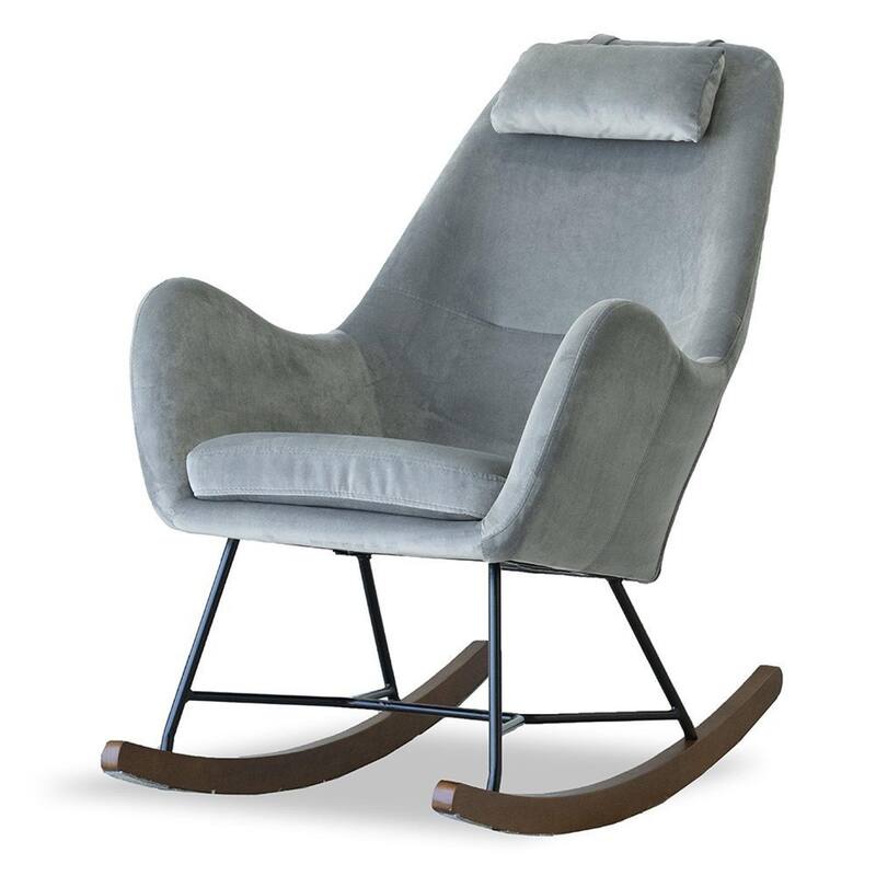 Velvet Glider Rocking Chair with Armrest, Lounge Reading Chair with High Back, Single Sofa Chair with Wooden Base - Light Gray