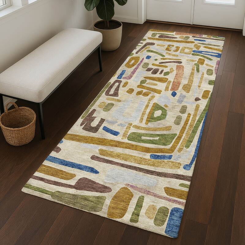 Machine Washable Indoor/ Outdoor Global Geo Chantille Rug