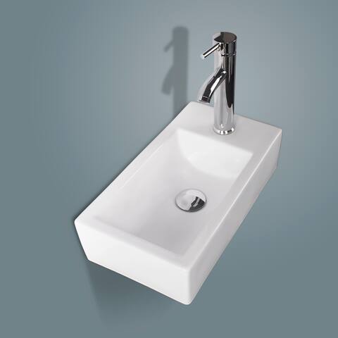White Ceramic Vessel Sink Bowl Wall Mounted&Chrome Faucet