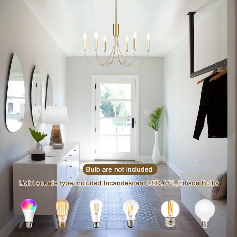 6-Light Modern Chandelier, Farmhouse Chandelier, Candle Style Chandelier for Dining Living Room Kitchen Island - 23.62"Dx8.86"H