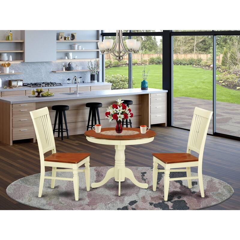 Kitchen Table Set 3 Piece - Dining Table with 2 Chairs - Buttermilk & Cherry Finish - Eclectic Design