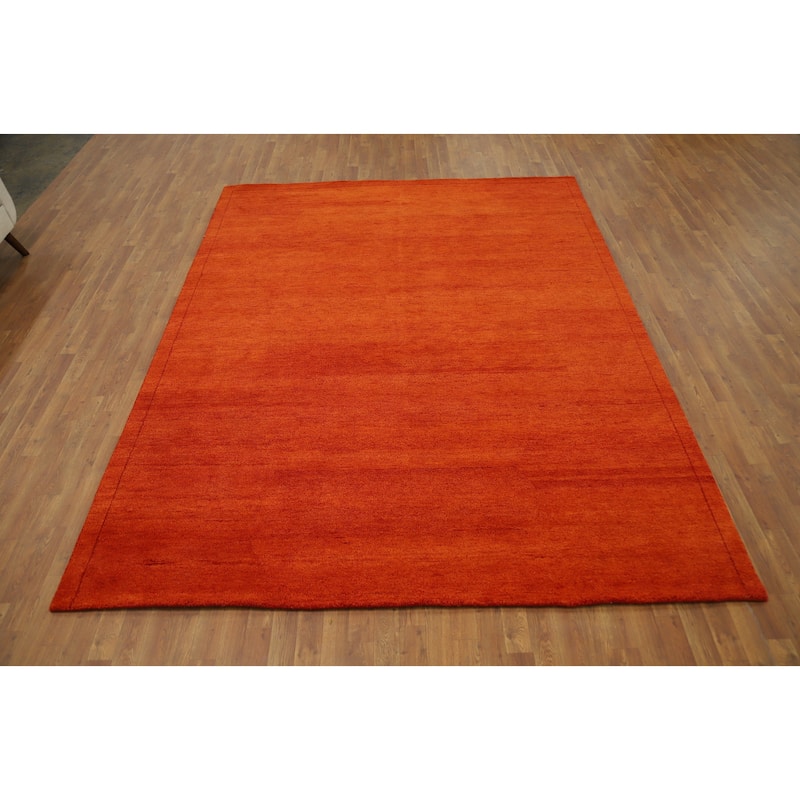 Hand Knotted Oriental 100% Wool Carpet Modern Solid Oranges & Rust Gabbeh Area Rug - 10' 0'' X 7' 11''