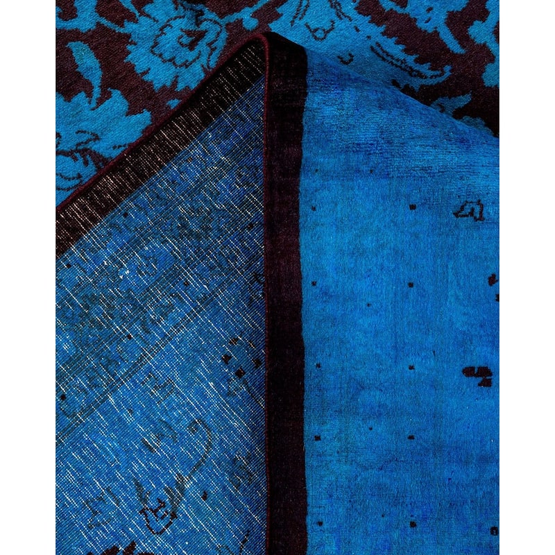 Overton Hand Knotted Wool Vintage Inspired Modern Contemporary Overdyed Blue Area Rug - 9' 1" x 12' 2"