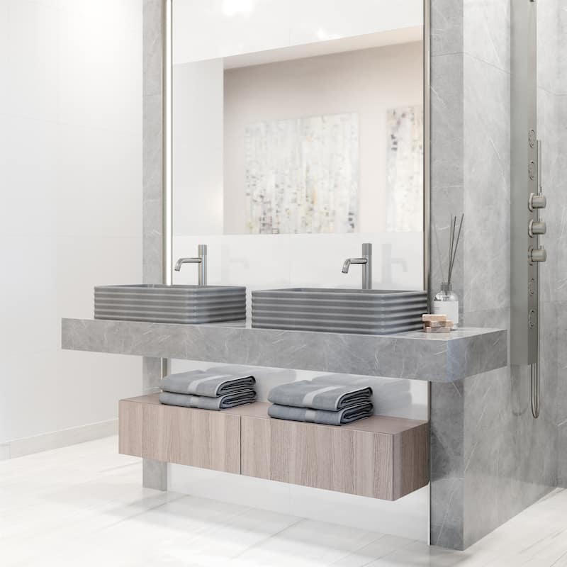 VIGO Cadman 21"L x 14"W Concrete Vessel Sink and Apollo 12"H Faucet Set