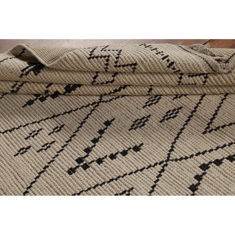 Beige / Ivory Moroccan Area Rug Handmade Wool Carpet - 6'0"x 9'5"