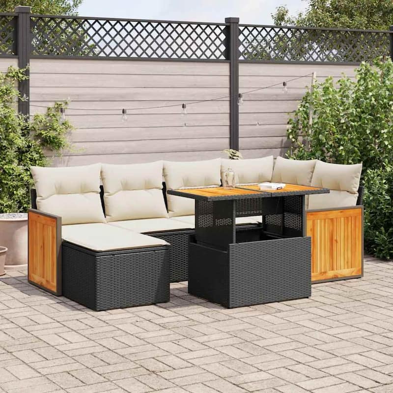 vidaXL Garden Sofa Set Black and White - 90.9 x 47.6 x 33.5