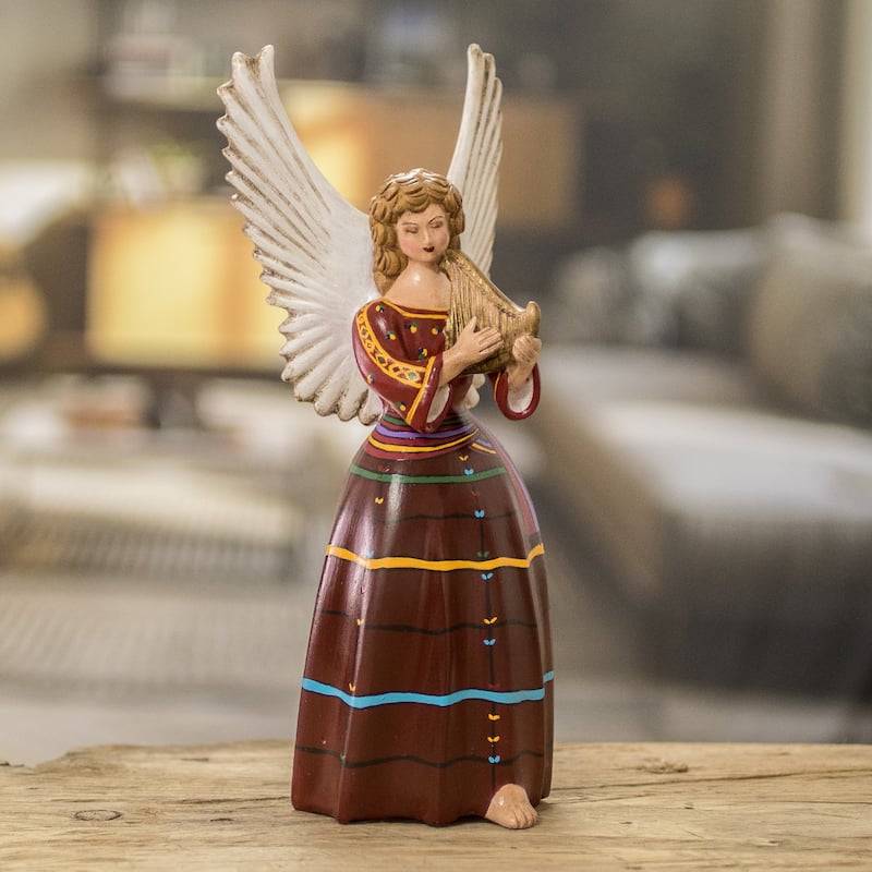 Novica Handmade Petite San Rafael Petzal Ceramic Angel Sculpture