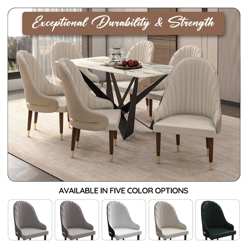 Elara Dining Chair Upholstered in Leather with Ripple Back Design Set of 2