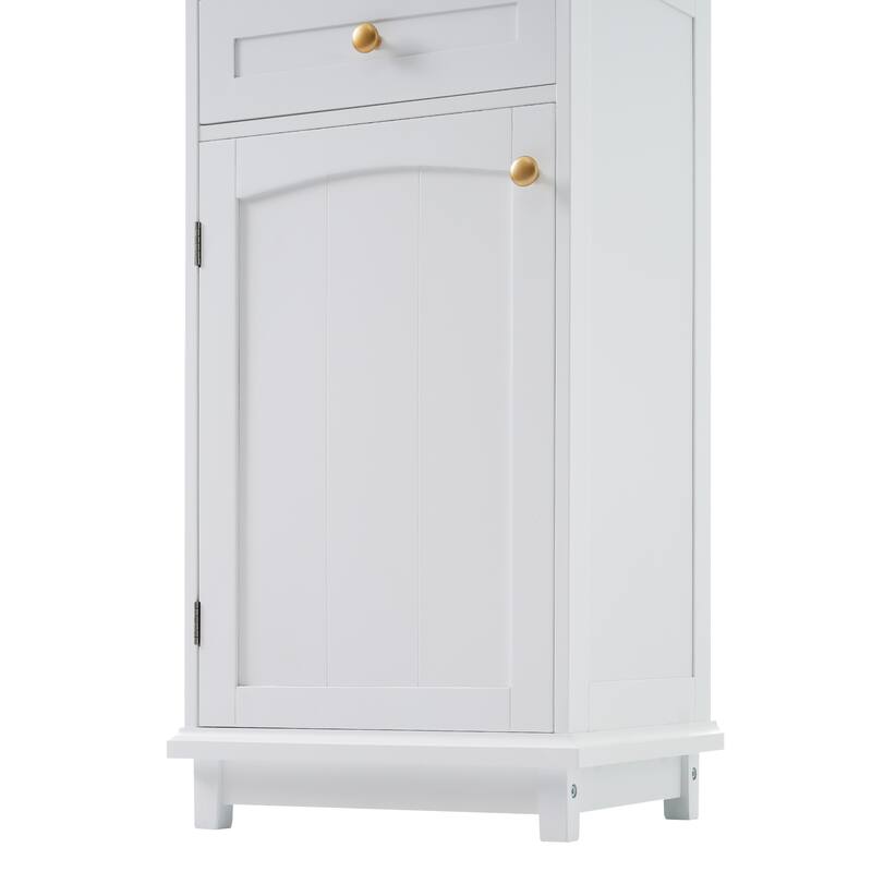 GDFStudio - Mary 63" Tall Bathroom Storage Cabinet with Glass Doors, Two Drawers, and Adjustable Shelves