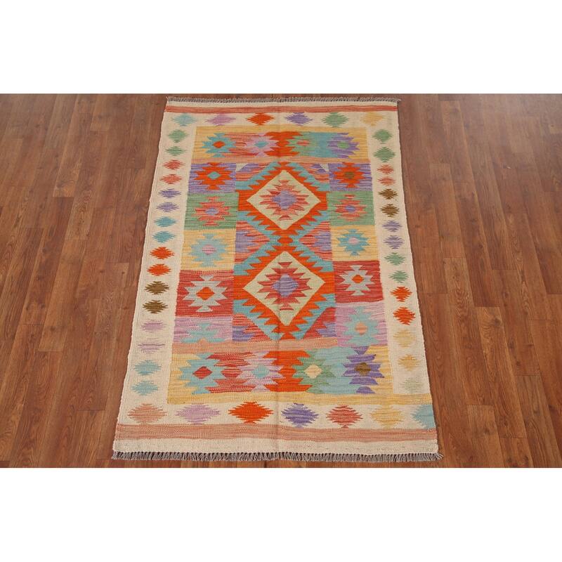 Reversible Southwestern Kilim Accent Rug Flatweave Wool Carpet - 3'2"x 5'0"