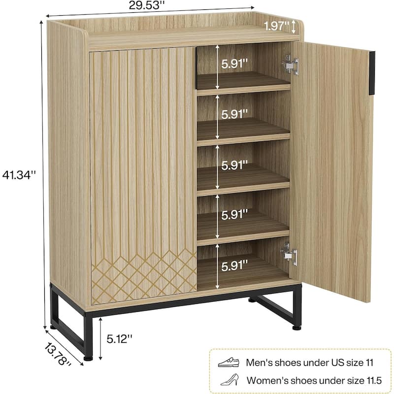25 Pairs Shoe Cabinet with Doors, 5 Tiers Shoes Rack Organizer Cabinet - 5-Tier