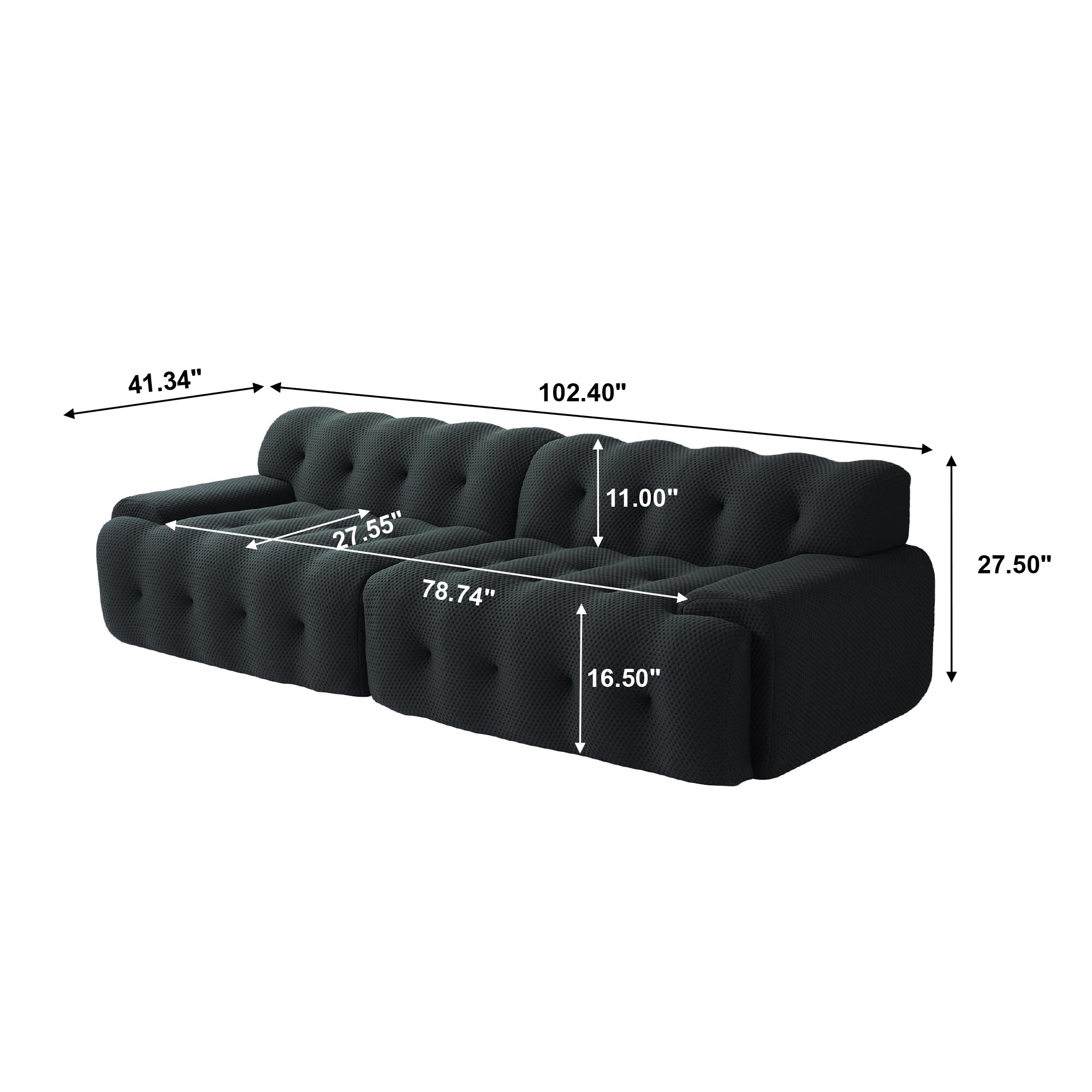 102.4" Cloud Sofa Couch,3-seater Upholstered 3D Textile Material Sectional Sofa For Living Room, Apartment