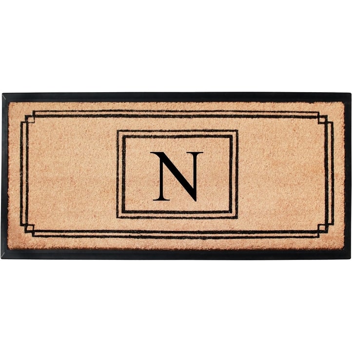A1HC Natural Coir and Rubber Monogrammed Front Porch Entry Doormat 24"X48" Black/Beige - N