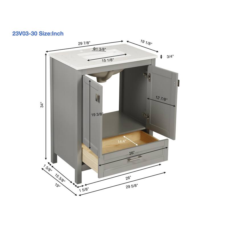 Bathroom Vanity with Sink, Storage Cabinet with Marble Countertop, Bathroom Vanities with Soft Close Doors and Large Drawer