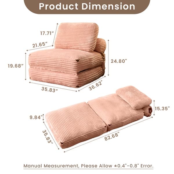 dimension image slide 1 of 7, OVIOS Corduroy & Plush Foldable ​Sleeper Sofa