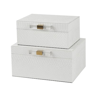 Faux Snakeskin Leather Boxes - 10.25" - White - Set of 2