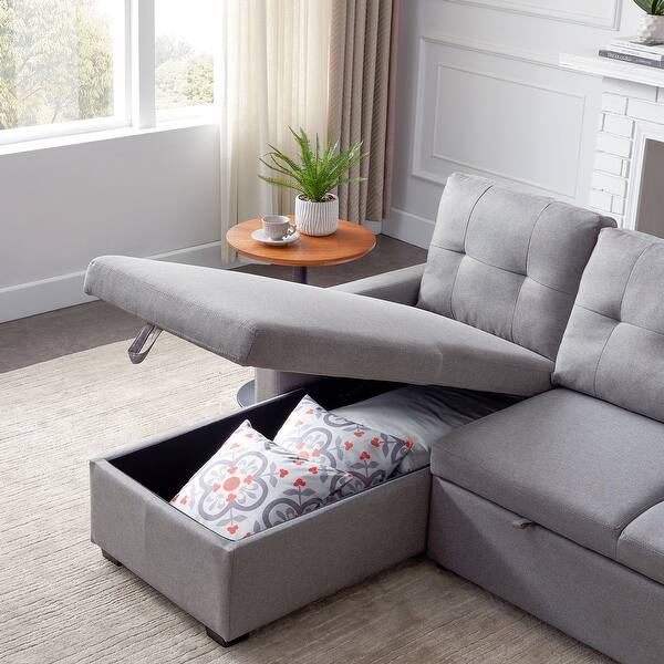 82 Sleeper Sectional Sofa Storage Chaise With Pull Out Bed 3 Seat Right Handed Overstock 31784293