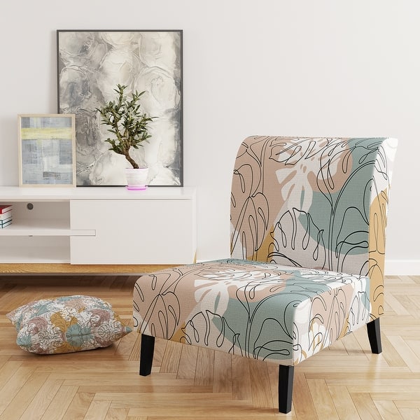 Designart "Tropical Monstera Leaves Silhouette And Line Art" Upholstered  Patterned Accent Chair and Arm Chair - Bed Bath & Beyond - 37384014