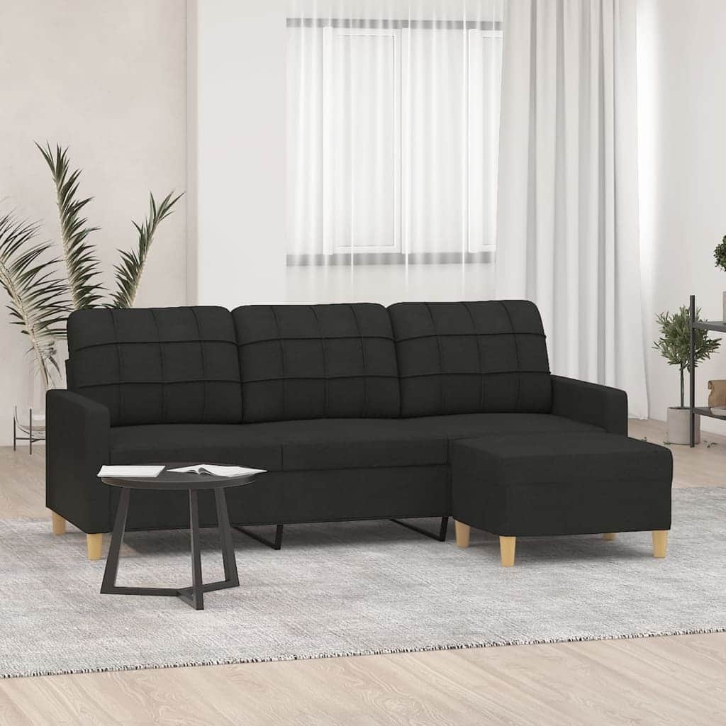 vidaXL Sofa with Footstool Upholstered Armchair Living Room 3-Seater Fabric - 30.3 x 77.9 x 31.5 in.