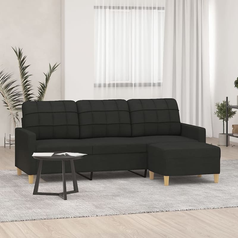 vidaXL Sofa with Footstool Upholstered Armchair Living Room 3-Seater Fabric - 30.3 x 77.9 x 31.5 in.