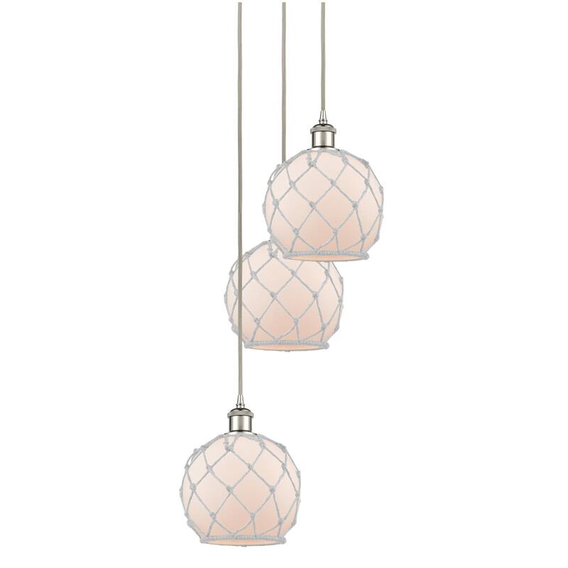 Innovations Lighting 113B-3P-31-15 Farmhouse Rope Pendant Farmhouse - Polished Nickel / White Glass with White Rope