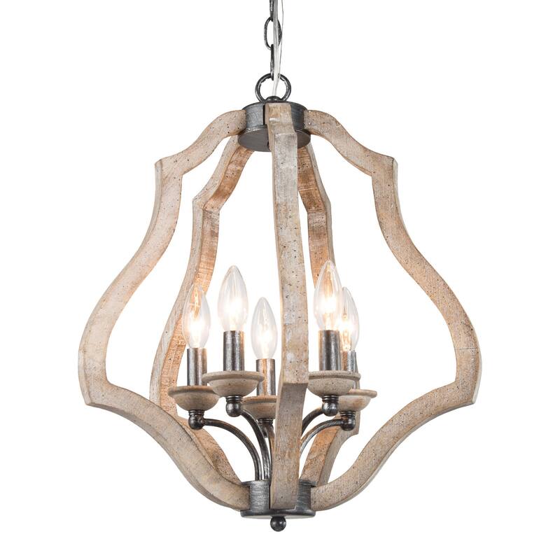 Kiria Farmhouse Natrural Wood Chnadelier French Country Candle Style Dining Room Lighting for Entryway