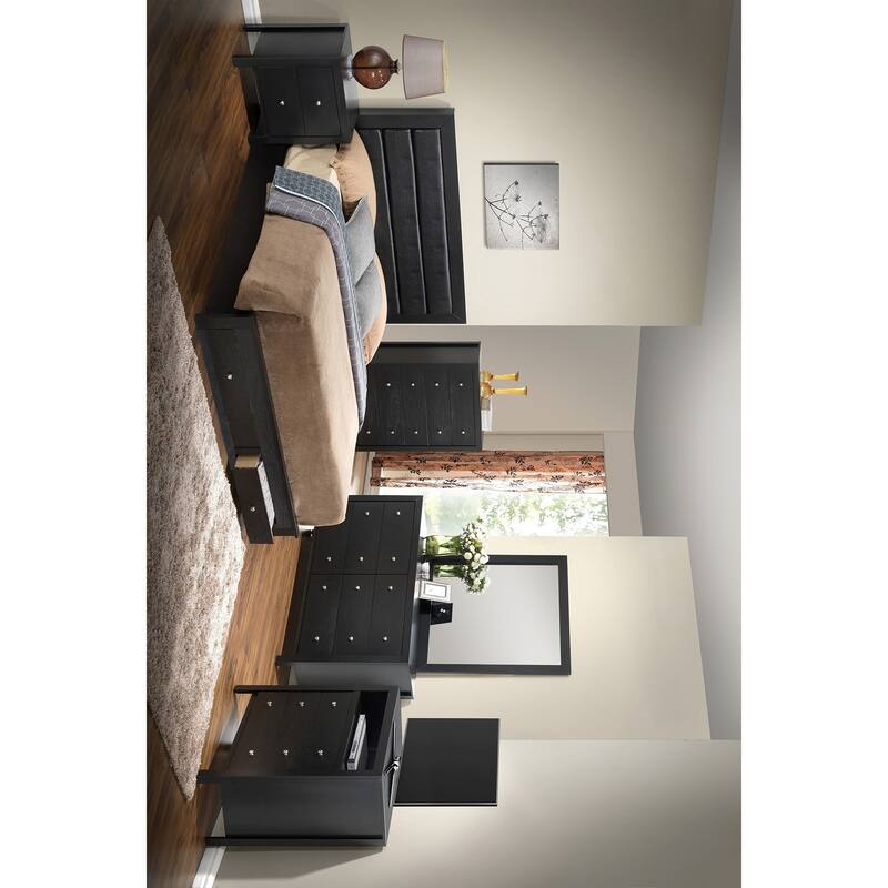 Solid Padded Upholstered Panel Queen Bed with Drawers - 87" - Black