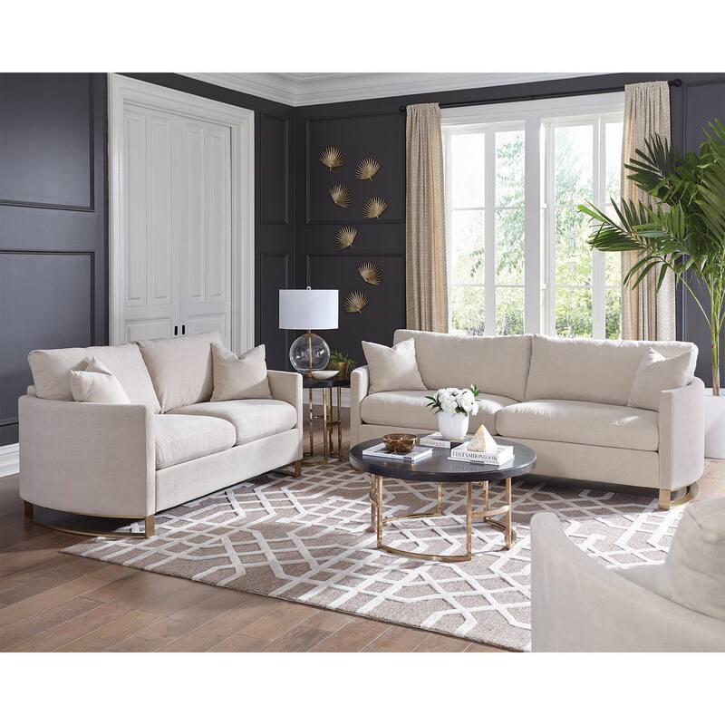 Upholstered Sofa with Arched Arms in Beige Finish