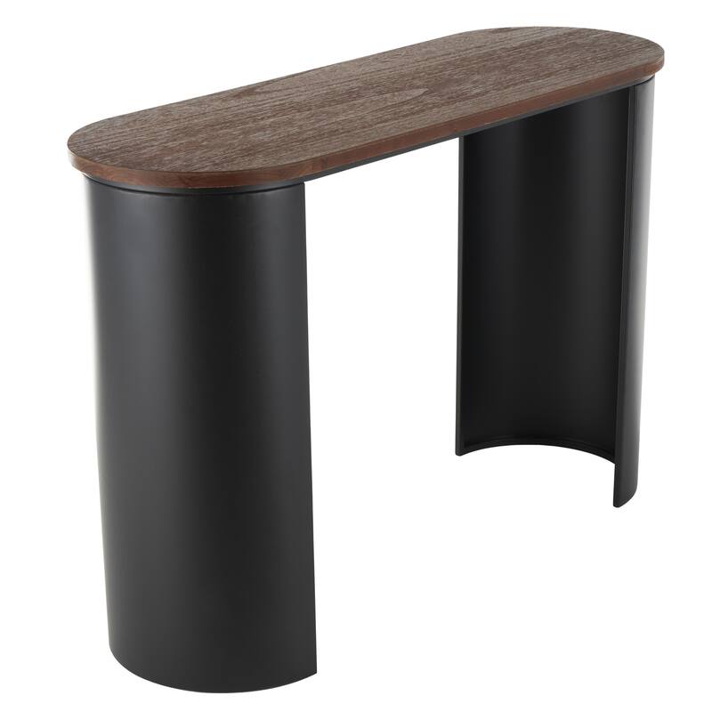 Black Metal Curved Support Console Table with Brown Oval Wood Top