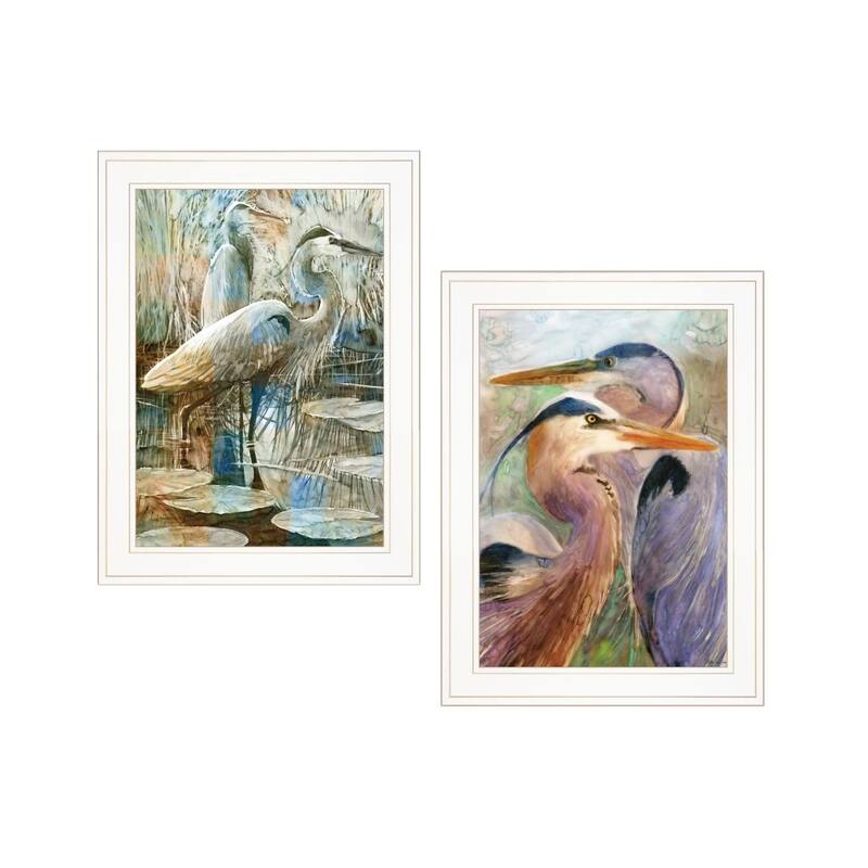 TrendyDecor4U Traditional "Blue Heron Duet" 2-Piece Vignette by Stellar Design Studio - Blue, Tan, Brown