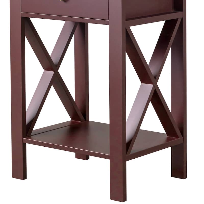 Brown MDF Coffee Side Intersection Tables with 2-Layer Drawers Set of 2 - 15.75 x 11.81 x 23.62 inches (L x W x H)