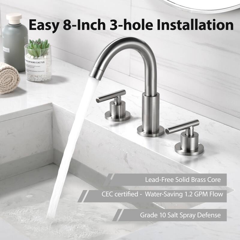 Modland Widespread 3-Hole Bathroom Faucet, 500K Cycle Ceramic Cartridge, 360 Swivel Spout & CEC Certified (Black/Gold/Nickel)