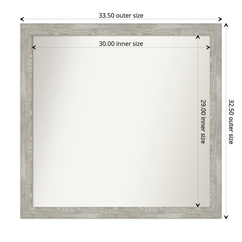 Dove Greywash Narrow Framed Non-Beveled Custom Wall Mirror, Bathroom Vanity Mirror - Outer Size: 33.5 x 32.5